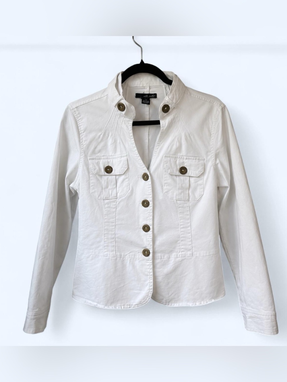 Willi Smith Y2K White Military Utility Jacket with Gold Crest Buttons-Size M
